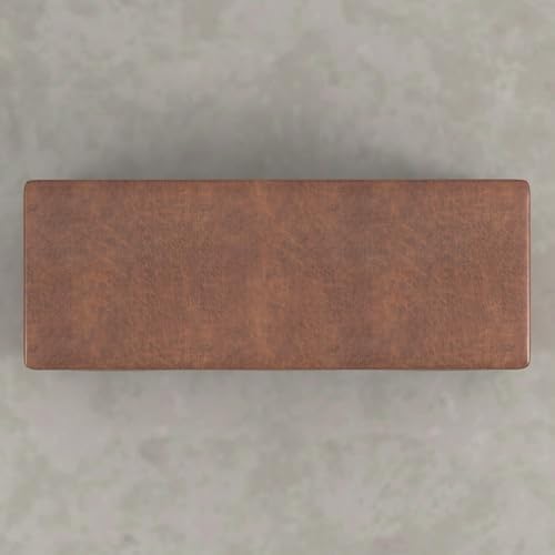 SIMPLIHOME Avalon 48" Vegan Leather Ottoman in Distressed Pecan Brown