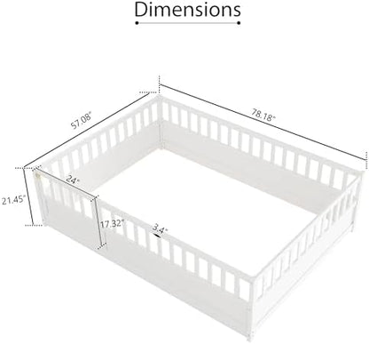 Bellemave Full Montessori Floor Bed Frame with Door,White