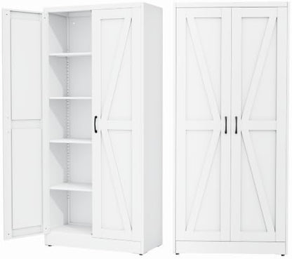 Ckzbx White Metal Cabinets with Doors and Shelves, 71" H Storage Cabinet Pantry Cabinet Garage Cabinets for Kitchen, Living Room, Dinning Room