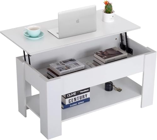 FDW | 39" Lift Top Coffee Table | White | with Hidden Storage