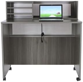 NBF Reception Desk Standing Height Workstation with Mobile Casters for Office Lobby, 48" W x 30" D, Gray, At Work Collection
