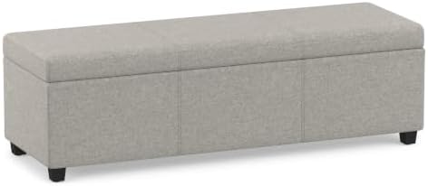 SIMPLIHOME Avalon 48" Wide Linen Look Fabric Storage Ottoman in Cloud Grey