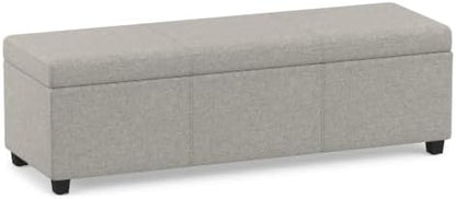 SIMPLIHOME Avalon 48" Wide Linen Look Fabric Storage Ottoman in Cloud Grey