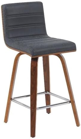 Armen Living Vienna Modern Counter Height Swivel Bar Stool with Vintage Black Upholstered Seat and Walnut Finished Wood Frame Set of 3