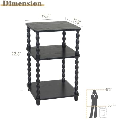 Black Side Table, Small End Table with Shelf, Vintage Nightstand