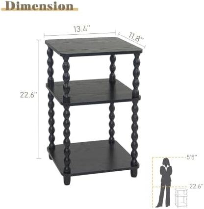 Black Side Table, Small End Table with Shelf, Vintage Nightstand