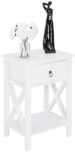 Bonnlo White Nightstand, Small Nightstand with Drawer & Shelf, Farmhouse Night Stand Bedroom, End Table/Bedside Table/White Side Table w/Rustic Handle for Small Spaces, Dorm, Kids Room, Living Room