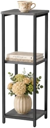 10" Wide Square Drink Table with Adjustable Feet - 3-Tier Small Side Table for Apartments, Balcony & Office | Space-Saving, Lightweight & Multi-Functional (Plants, Books, Drinks, Grey)