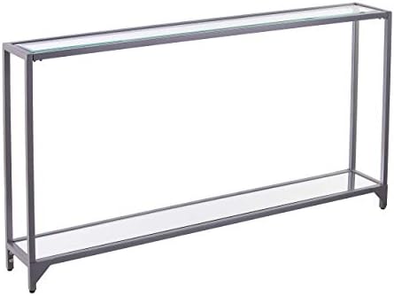SEI Furniture - Bergen Narrow Console Table - Silver - Transitional Design, Metal and Glass - Ideal for Entryway, Living Room (CM3656)