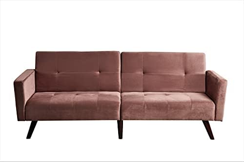 Container Furniture Direct Hasano 79" Sleeper Sofa Bed - Reclining Convertible to Full Bed - Tufted Linen Upholstery, Wooden Legs - Space-Saving Sofa Bed(79" L x 33" W x 33" H), Rose