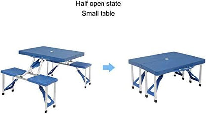 Blue Portable Folding Picnic Table with 4 Seats,Folding Picnic Table, Portable Outdoor Table with Bench, Patio, Porch or Camping Table and Chair Set, Picnic Tables for Outdoors,Patio Furniture Set