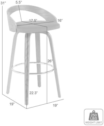 Armen Living Sonia Modern Swivel Counter Height Bar Stool with Blue Upholstered Seat and Patterned Oak Wood Finish Set of 4