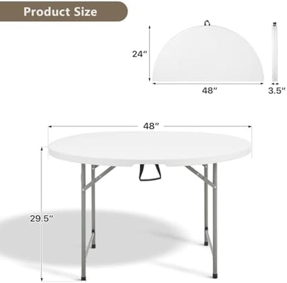 OS MOTOR 4ft Round Folding Table with Carry Handle, 48 Inch, White