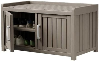 2 Doors Outdoor Shoe Storage Cabinet Waterproof for Entryway, Hallway, Gray
