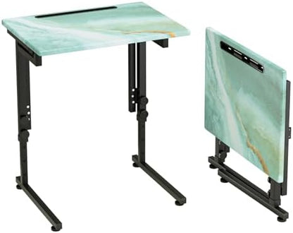 Folding TV Tray Table,Adjustable TV Dinner Table with Sturdy MDF Top,Eating Trays for Living Room with No Assembly Required (Sea Blue)
