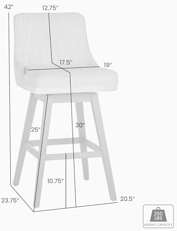 Armen Living Branson Brown Solid Wood Upholstered 30" Bar Height Swivel Barstool with Beige Fabric Seat - Set of 3