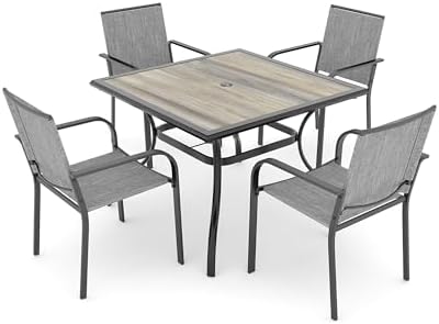 Anmutig 5-Piece Outdoor Dining Set, 37" Square Patio Table 4 Chairs, Gray
