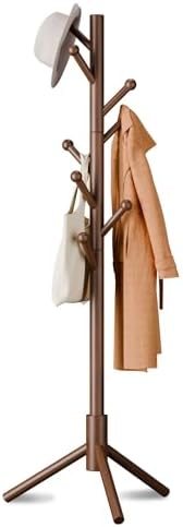 8-Hook Freestanding Coat Rack 3 Heights Safe Round Tips Brown