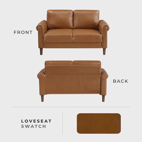 Lexicon Faux Leather Loveseat, 2 Seater Couch, Brown