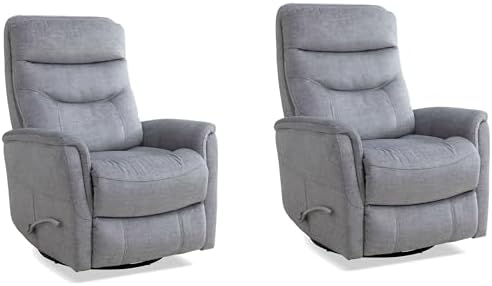 Gemini Capri Silver Recliner Chair Two Pack Swivel Glider Nursery Nursing Armchairs 100% Polyester Comfortable Reading Chairs for Adults Cozy Seating