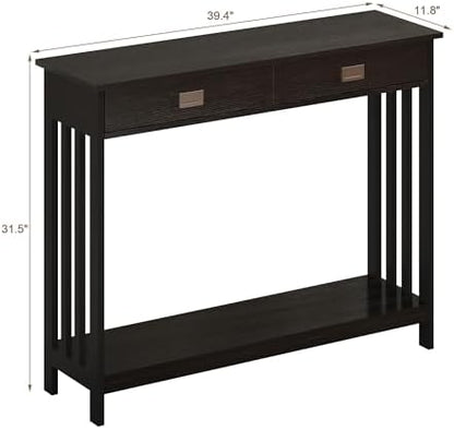 ChooChoo 39" Black Entryway Table with Drawer and Storage Shelf
