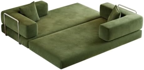 Green Corduroy Convertible Sofa Bed, No Assembly, Removable Backrest & Arms