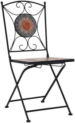 Garden Chair Set of 2 Orange and Grey Powder-coated iron, Ceramic,Stylish Mosaic Bistro Chairs with Geometric Pattern | Durable & WeatherResistant | for Garden, Patio or Terrace Outdoor Furniture