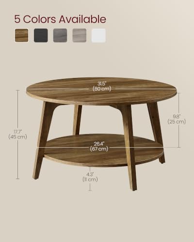 VASAGLE Round Coffee Table, 2-Tier Center Table with Storage, Tapered Legs