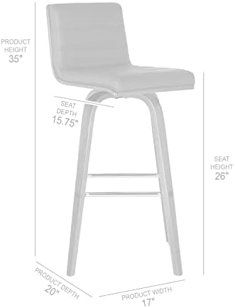 Armen Living Vienna Mid-Century Modern 30" Bar height Barstool Faux Leather Wood Finish, Grey/Walnut
