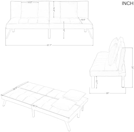 67.7" Convertible Sleeper Sofa with 5 Angles for Adjusting, Green