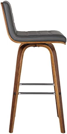 Armen Living Vienna Mid-Century Modern 30" Bar height Barstool Faux Leather Wood Finish, Grey/Walnut