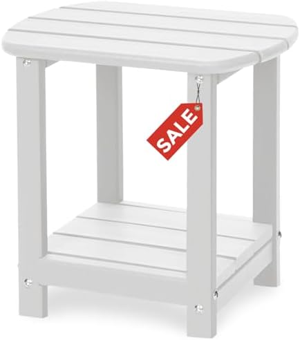 Adirondack Square Outdoor Side Table,2-Tier Storage Patio Side Table, HDPE End Tables for Backyard Pool Porch Garden Lawn