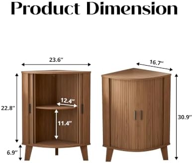 Corner Cabinet with Sliding Door and Storage, Small Bathroom Cabinet for Living Room, Kitchen, Corner Shelf Display Hutch Furniture, Walnut