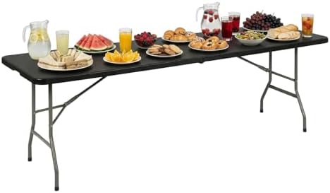 BestOffice | 8FT Folding Table | Black | Portable Plastic Table