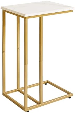 Aibiju Small Side Tables C Shaped, End Table, Small Table Stand for Living Room Bedroom, Little Bedside Table Faux Marble+Gold YD-TM051G