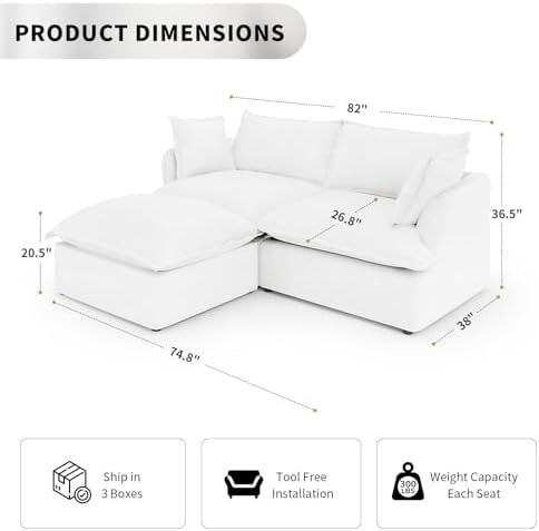 82" Cloud Sectional Couch,Down Fill Couches,Linen Fabric