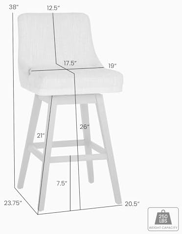 Armen Living Branson Gray Solid Wood Upholstered 26" Counter Height Swivel Barstool with Gray Fabric Seat - Set of 3