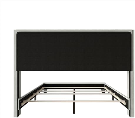 HOME DESIGN Ashland Queen Velvet Upholstered Panel Bed with Wingback Headboard, Vertical Channel Tufting, Adjustable Height, Easy Assembly, Solid Wood Frame, Light Gray