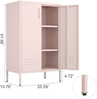IRONFFICE Storage Cabinet,Metal Cabinets with Doors and Shelves,2 Doors Locker Cabinet with Legs,Metal Locker Storage Cabinets for Tools, Equipment and Office Files,Pink