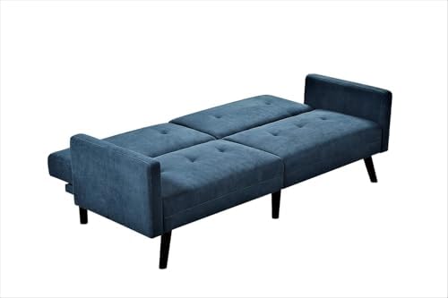 Container Furniture Direct Hasano 79" Sleeper Sofa Bed - Reclining Convertible to Full Bed - Tufted Linen Upholstery, Wooden Legs - Space-Saving Sofa Bed(79" L x 33" W x 33" H), Blue