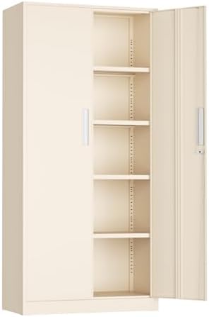 Crownland 72" Metal Storage Cabinet, Lockable Garage Storage Cabinets, High Office Cabinet with Adjustable Shelves for Garage, Home Office, Classroom, Pantry, File(Warm Grey-Narrow Size)