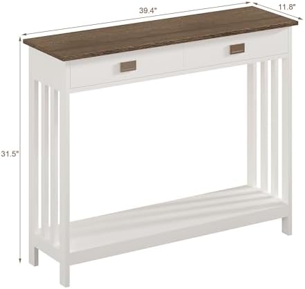 ChooChoo 39" Farmhouse Entryway Table with Drawer, White and Brown