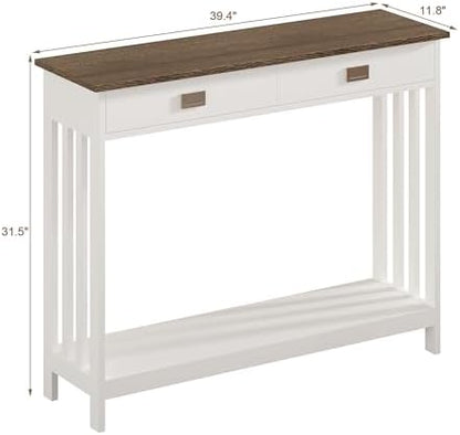 ChooChoo 39" Farmhouse Entryway Table with Drawer, White and Brown