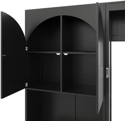 MERITLINE Queen Murphy Bed with Desk and Storage Cabinet & LED Lights, Solid Wood Folding Murphy Wall Bed Cabinet with Storage,Vanity Desk and Drawers,for Library,Guest Room,Office (Black,Queen)