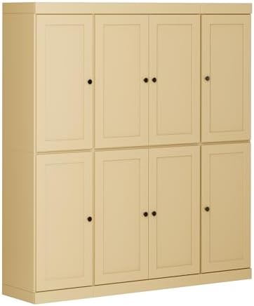 Palace Imports Solid Wood Kitchen Pantry Cabinet – 71.5" Tall x 65" Wide – Wooden Storage Cabinet with 8 Shaker Doors & 12 Adjustable Shelves – Yellow, 100% Eco-Friendly Wood, Made in Brazil
