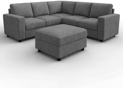 HONBAY 6 Seats 80 Inch L Shaped Sectional Sofa with Ottoman,Light Grey
