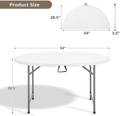 OS MOTOR 4.5ft Round Folding Table with Carry Handle, 54 Inch, White