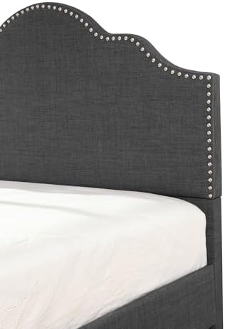 Wallace & Bay Kirby Upholstered Bed with Nailhead, Full, Dark Gray