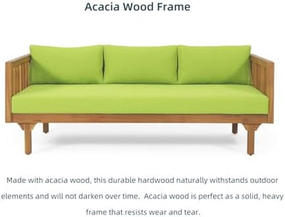 Merax Outdoor Acacia Wood Daybed, 3 Seater Day Bed Couch Sofa with Water Resistant Cushions for Patio Backyard, Garden Furniture, Green