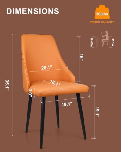 Orange Leather High Back Dining Chairs Set of 2